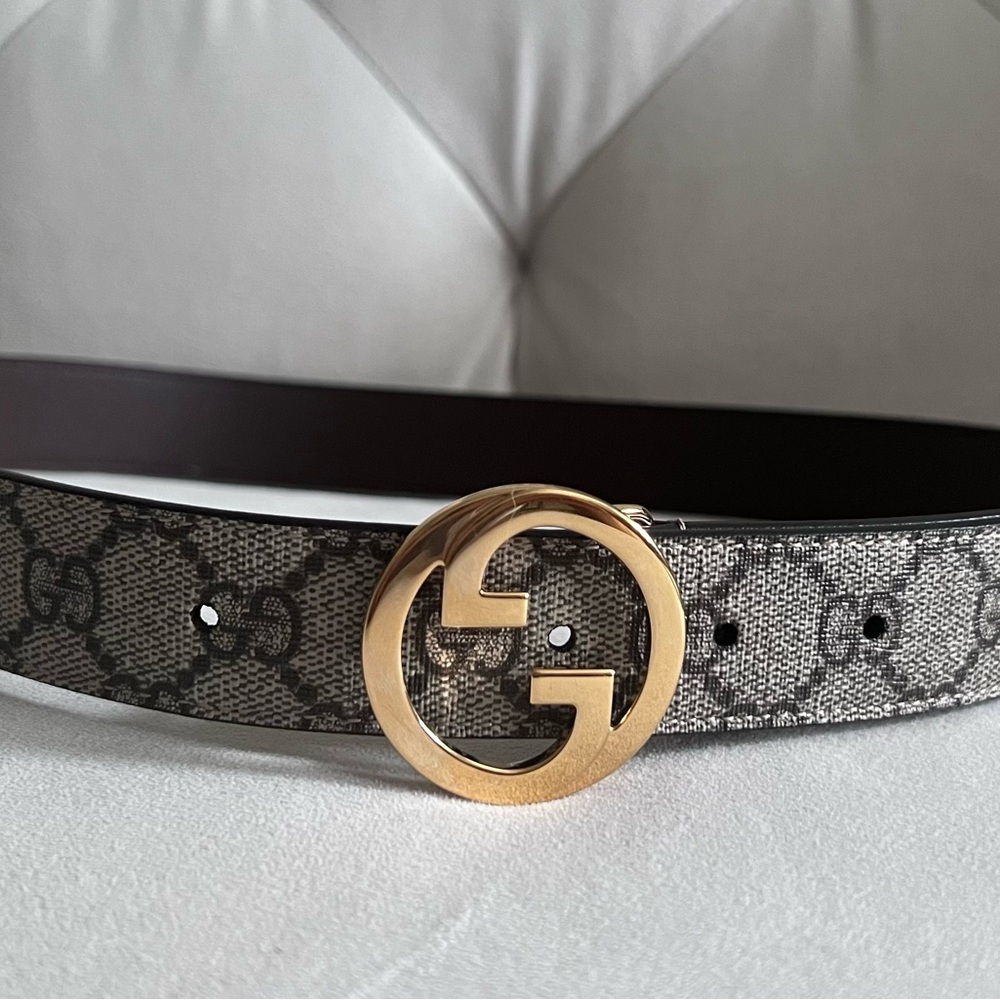 Gucci Brown GG Canvas Belt with Gold Double G Buckle (Monogram) - Picture 7 of 16